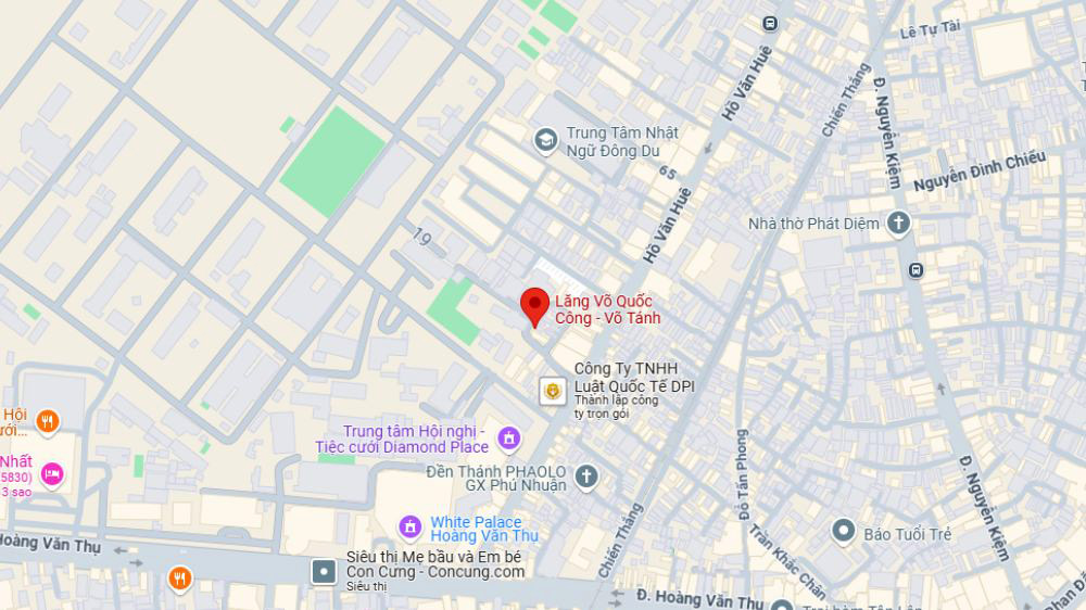 Lăng Võ Quốc Công - Võ Tánh tại số 19 Hồ Văn Huê, Phường 9, Quận Phú Nhuận (Ảnh: Google Maps)