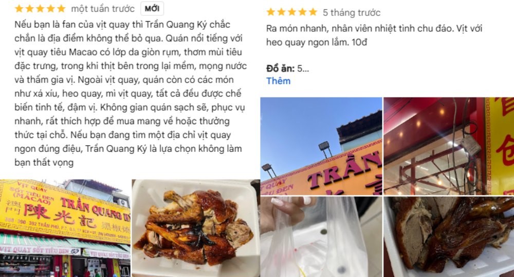 Khách nhận xét vịt quay có vị đặc trưng, ăn kèm bánh bao rất hợp khẩu vị (Ảnh: Google Maps)