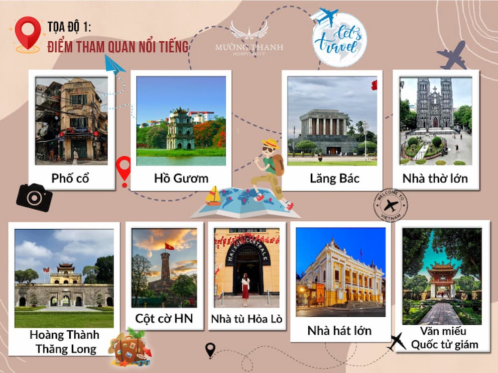 Bản đồ các điểm du lịch nổi bật tại Hà Nội (Ảnh: Mường Thanh Hospitality)