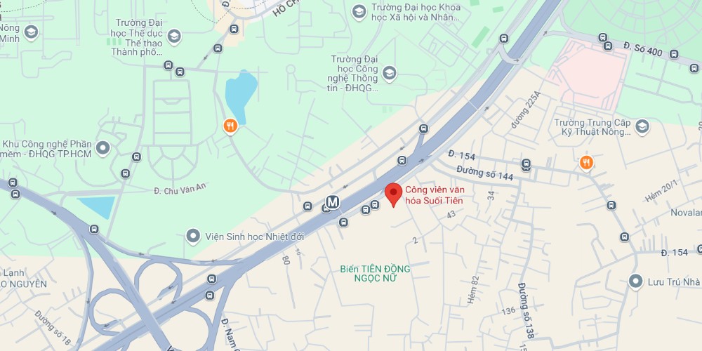 Vị trí của Khu du lịch Văn hóa Suối Tiên trên bản đồ (Ảnh: Google Maps)