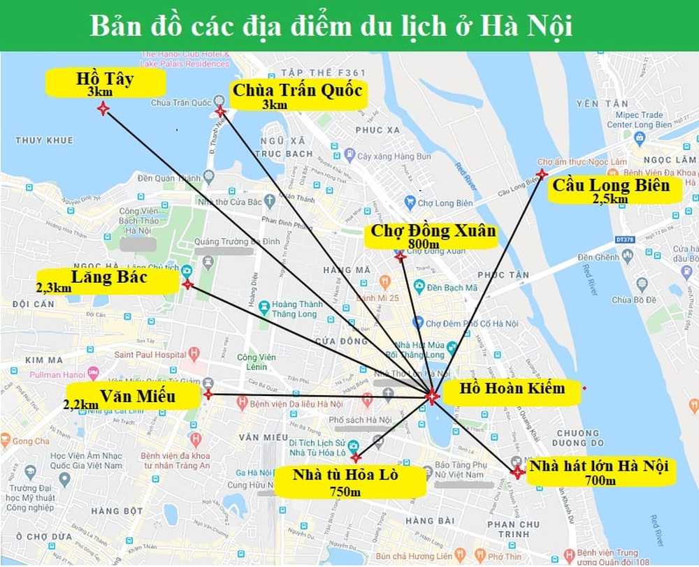 Bản đồ du lịch Hà Nội, các điểm đến gần Hồ Hoàn Kiếm (Ảnh: Sưu tầm Internet)