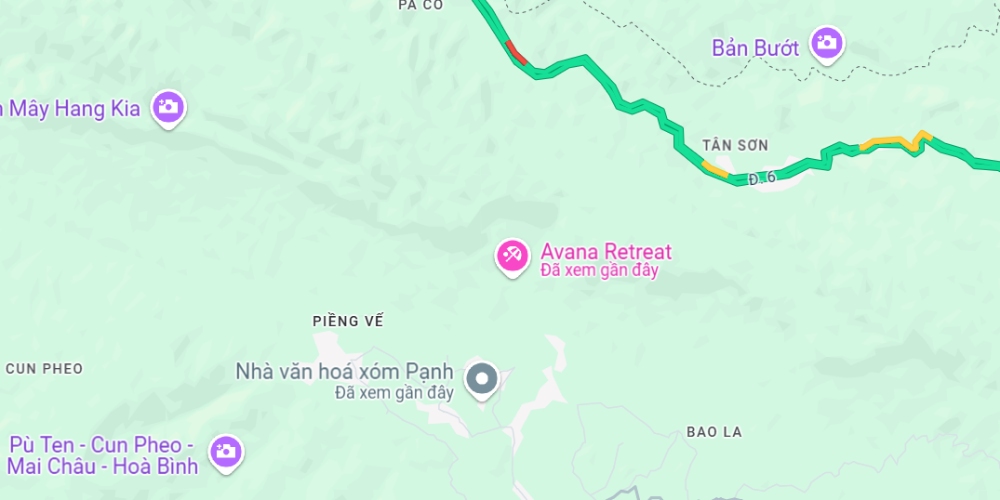 Vị trí của Avana Retreat Resort Mai Châu trên bản đồ (Ảnh: Google Maps)