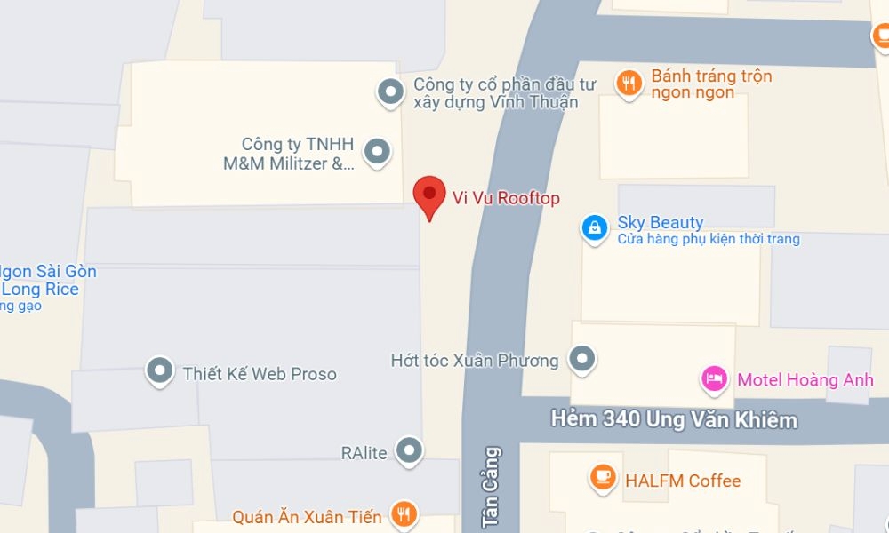 Tọa độ của Vi Vu Rooftop Bình Thạnh trên đường Tân Cảng (Ảnh: Google Maps)