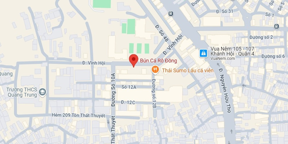 Bún Cá Rô Đồng có địa chỉ tại Lô B1 Chung cư F3, Đường Vĩnh Hội (Ảnh: Google Maps)