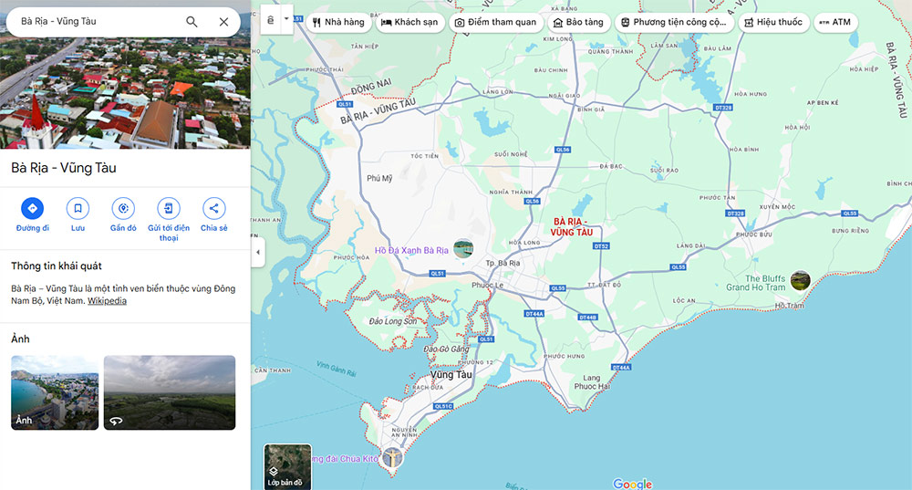 Bản đồ Bà Rịa Vũng Tàu trên Google Maps (Ảnh: Google Maps)