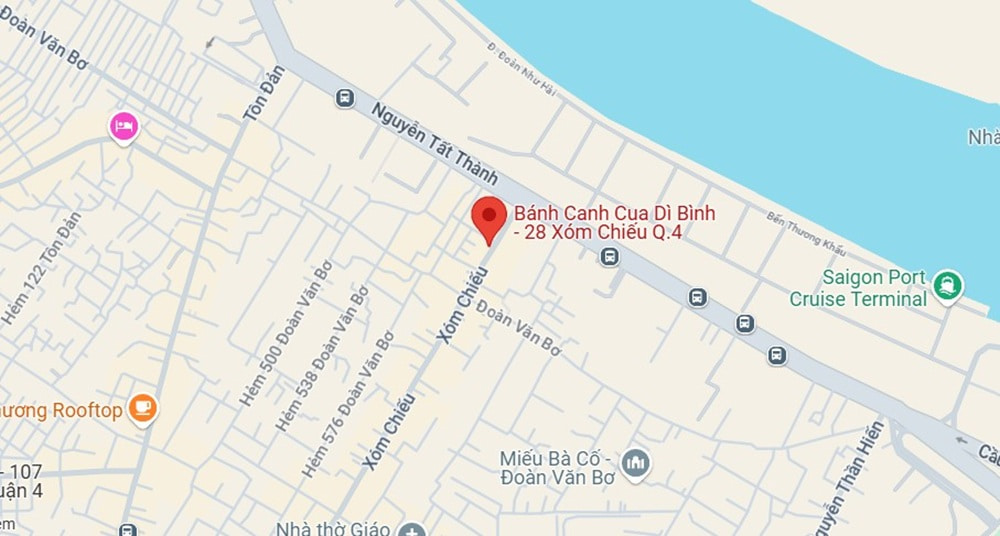 Bánh Canh Cua Dì Bình nằm ở địa chỉ 28 Xóm Chiếu (Ảnh: Google Maps)