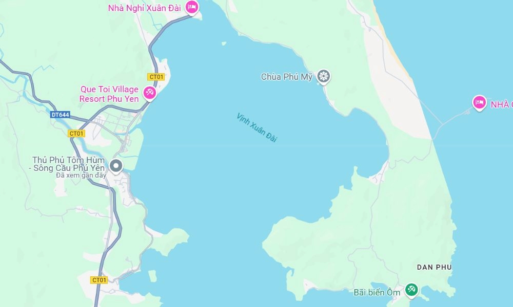 Tọa độ của Vịnh Xuân Đài ở Phú Yên (Ảnh: Google Maps)