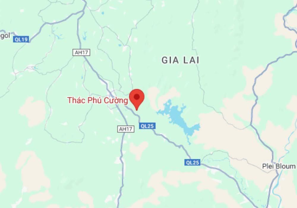 Thác Phú Cường có địa chỉ tại huyện Chư Sê- Gia Lai (Ảnh: Google Maps)