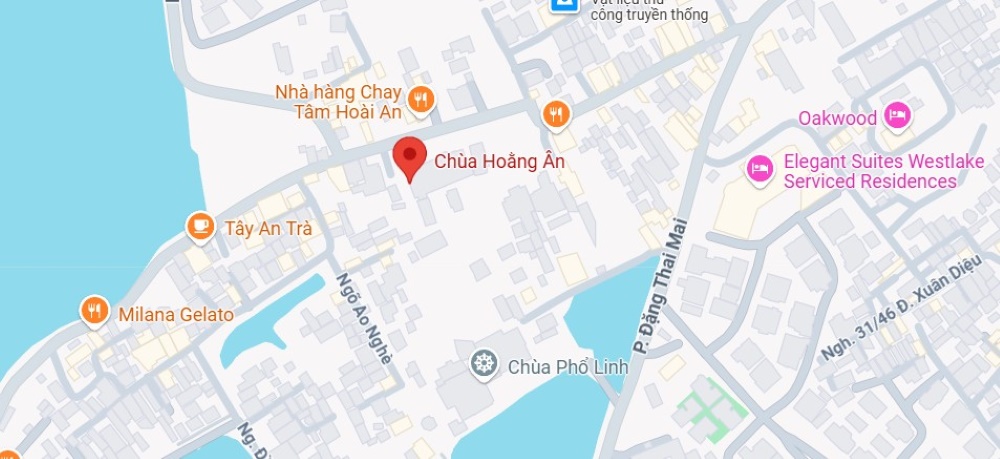 Vị trí của chùa Hoằng Ân trên bản đồ nằm rất gần Hồ Tây