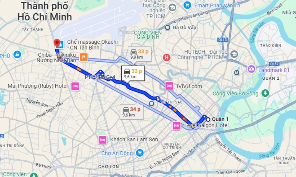 Gợi ý lộ trình di chuyển đến Giang Ghẹ Quận Tân Bình bằng phương tiện cá nhân (Ảnh: Google Maps)
