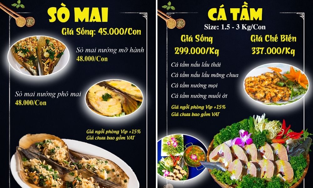 Một phần trong thực đơn các món hải sản tươi ngon của nhà hàng Giang Ghẹ (Ảnh: giangghe.com)