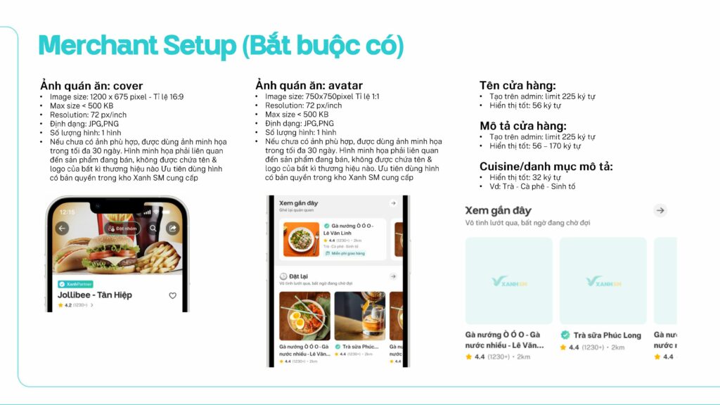 Hướng dẫn quy chuẩn hình ảnh và nội dung đăng tải trên ứng dụng Merchant dành cho Nhà hàng