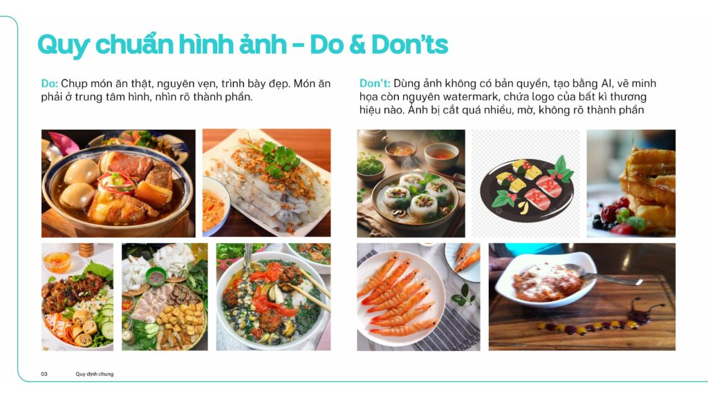 Hướng dẫn quy chuẩn hình ảnh và nội dung đăng tải trên ứng dụng Merchant dành cho Nhà hàng