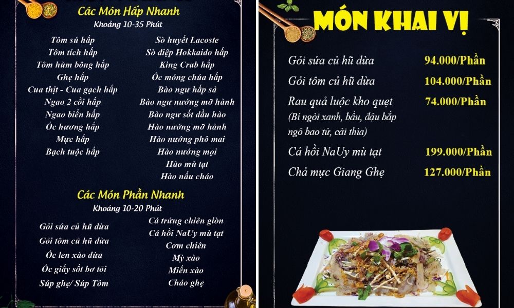 Hình ảnh menu món ăn nhanh của nhà hàng Giang Ghẹ Quận Tân Bình (Ảnh: giangghe.com)