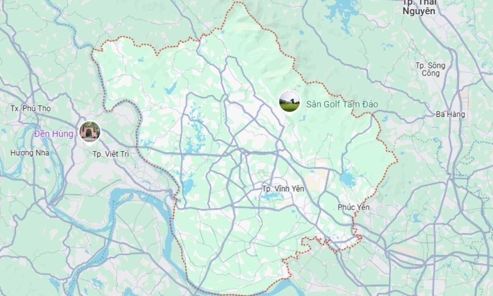 Vị trí tỉnh Vĩnh Phúc trên bản đồ số (Ảnh: Google Maps)