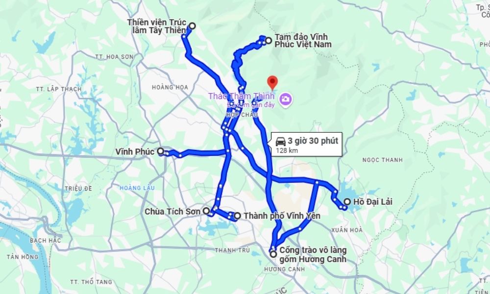 Gợi ý một số điểm du lịch nổi bật trên bản đồ Vĩnh Phúc (Ảnh: Google Maps)