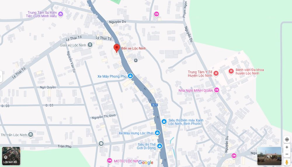 Vị trí bến xe Lộc Ninh (Ảnh: Google Maps)