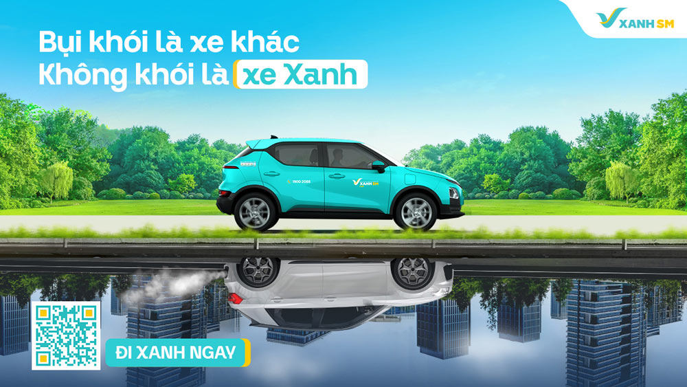 Xanh SM: Đi xe điện không khói - không ô nhiễm - bảo vệ bầu trời “xanh” quê Bác (Ảnh: Xanh SM)