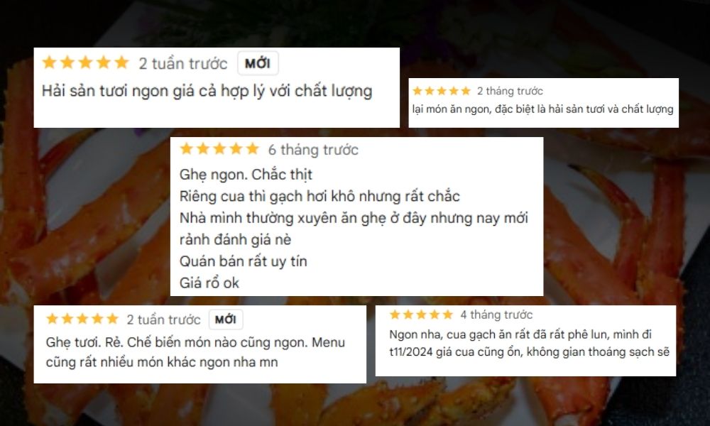Nhiều khách hàng tấm tắc khen ngợi sau khi trải nghiệm ẩm thực tại Giang Ghẹ (Ảnh: Google Maps)