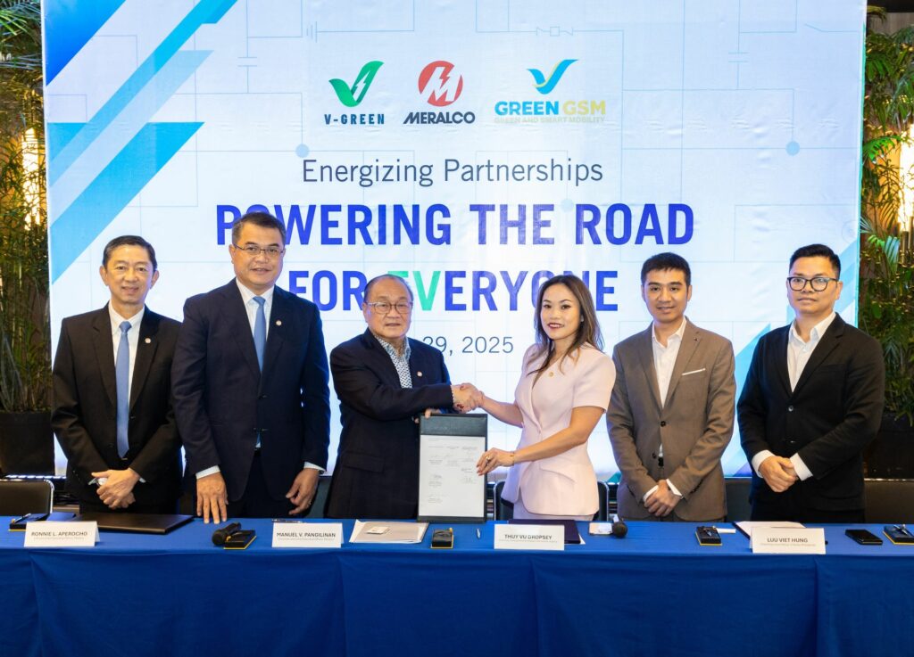 V-GREEN AND GSM PHILIPPINES SIGN STRATEGIC PARTNERSHIP WITH MERALCO TO PROMOTE EV INFRASTRUCTURE DEVELOPMENT IN THE PHILIPPINES