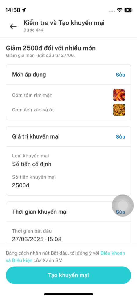 [TÍNH NĂNG MỚI] Tự tạo chương trình khuyến mãi trên App XanhSM Merchant