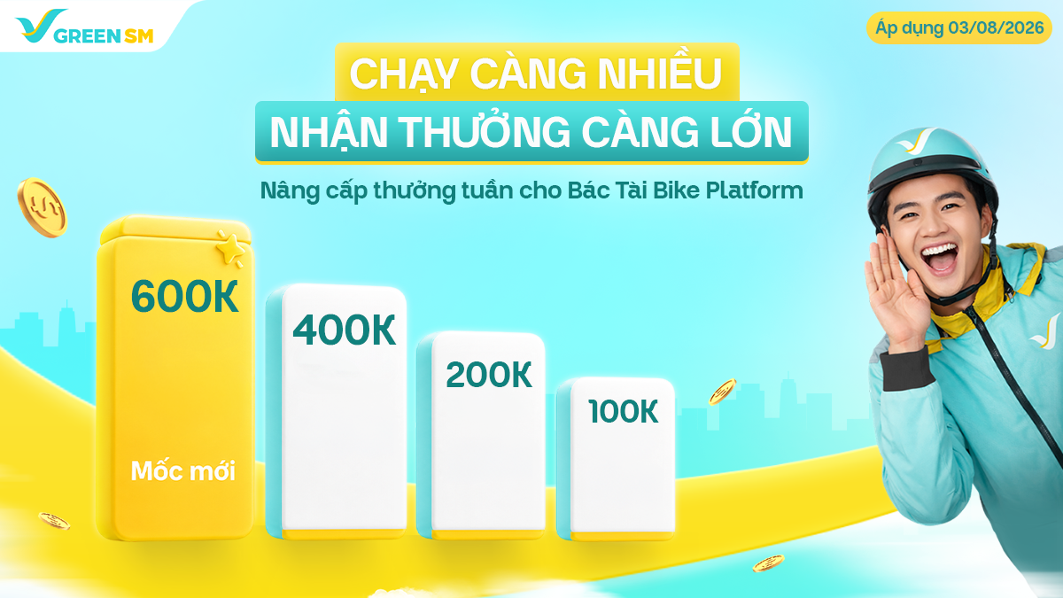🎉 Tin Vui Đã Đến! Bác Tài Xanh Bike Platform Nhận Thưởng Tuần Lên Đến 600.000đ