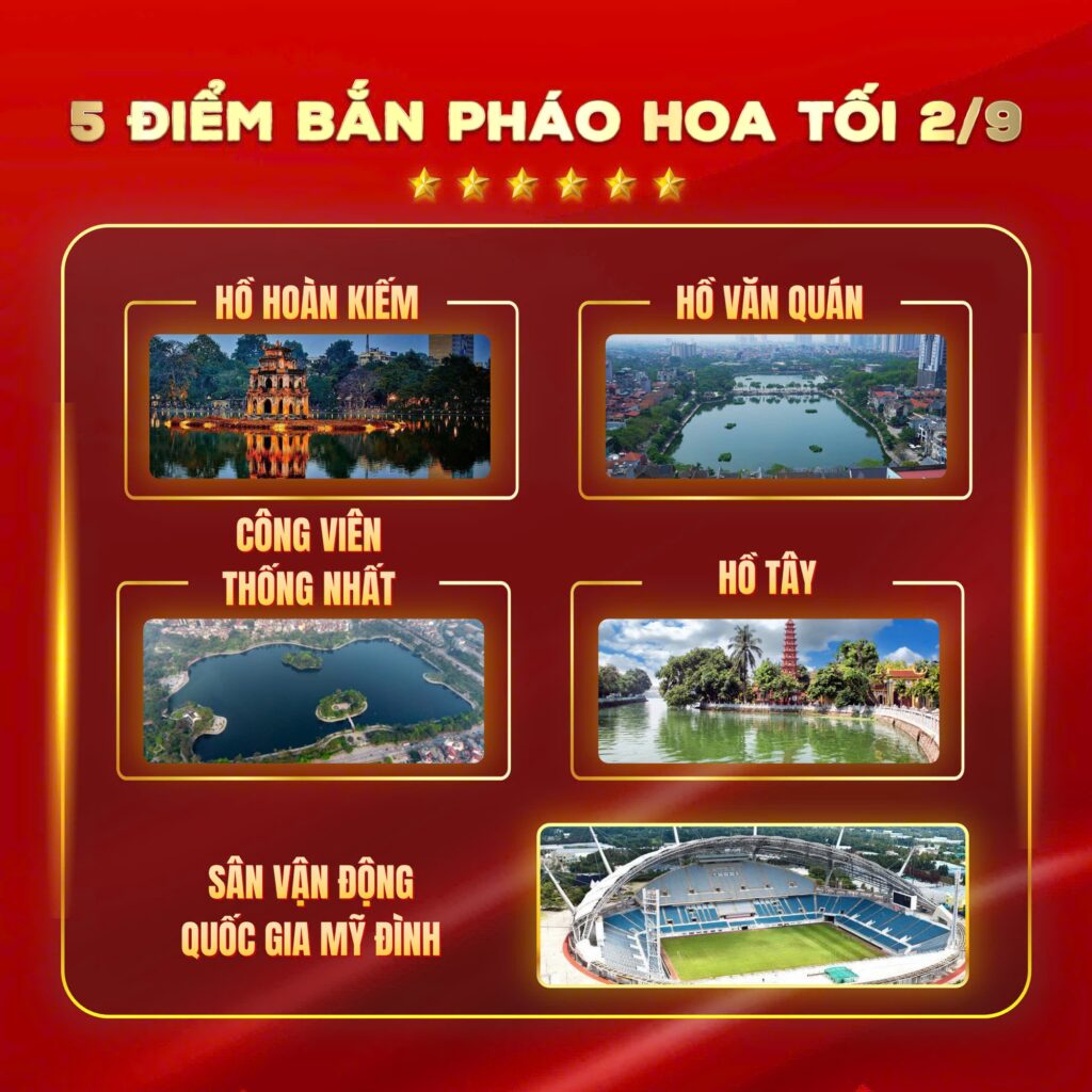 5 điểm bắn pháo hoa tối 2/9 tại Hà Nội