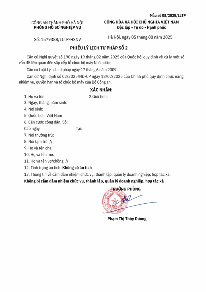Lý lịch tư pháp số 2 là gì? Mẫu Lý lịch tư pháp số 2