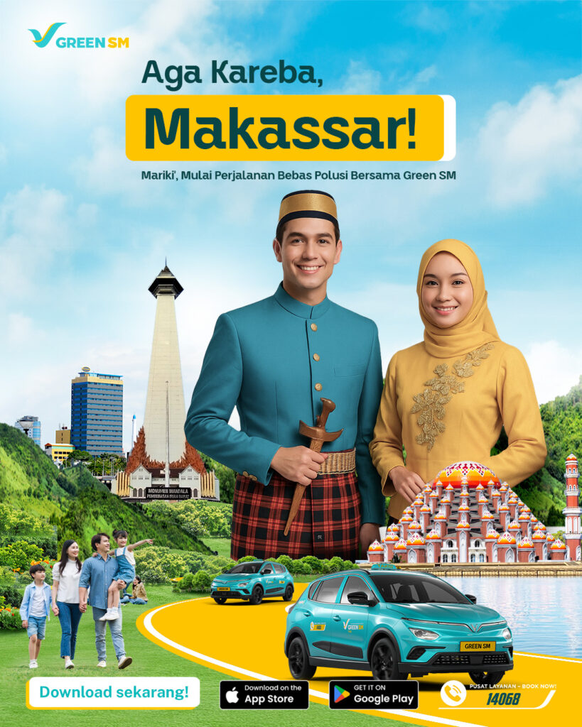 Green SM kini hadirmi di Makassar. Taksi listrik tanpa emisi. Mauki coba? 