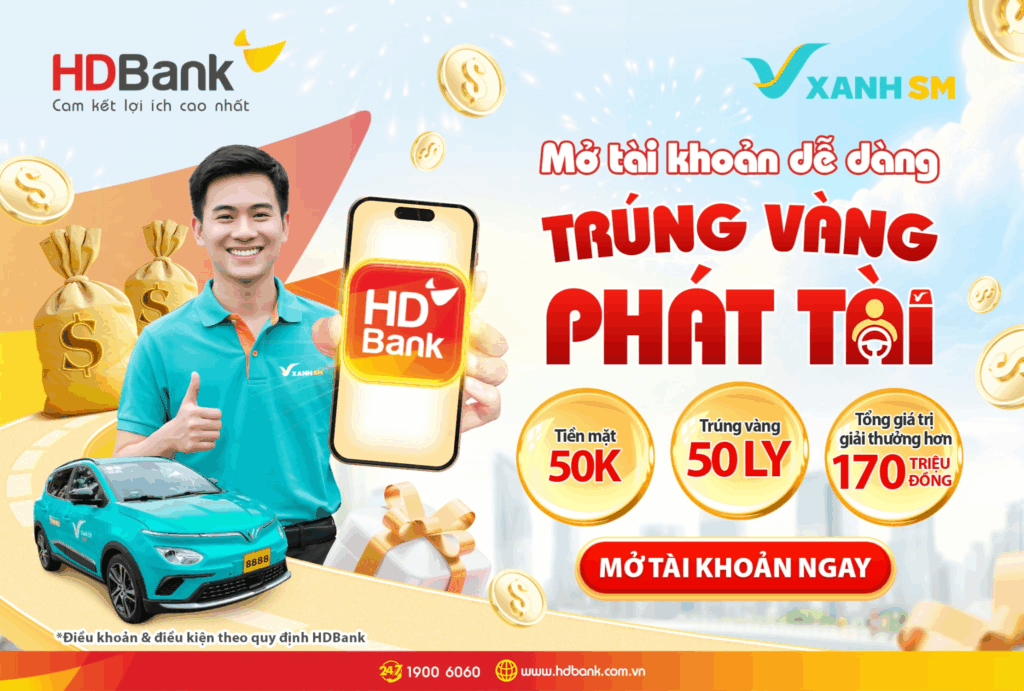 Ưu đãi mở thẻ HDBankMở tài khoản dễ dàng – Trúng vàng phát tài cùng HDBank