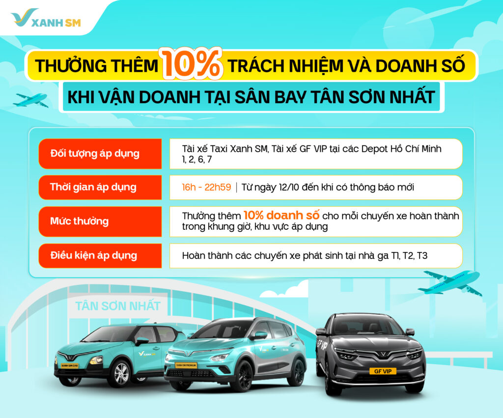 Chính sách thưởng thêm 10% trách nhiệm và doanh số khi vận doanh tại sân bay Tân Sơn Nhất