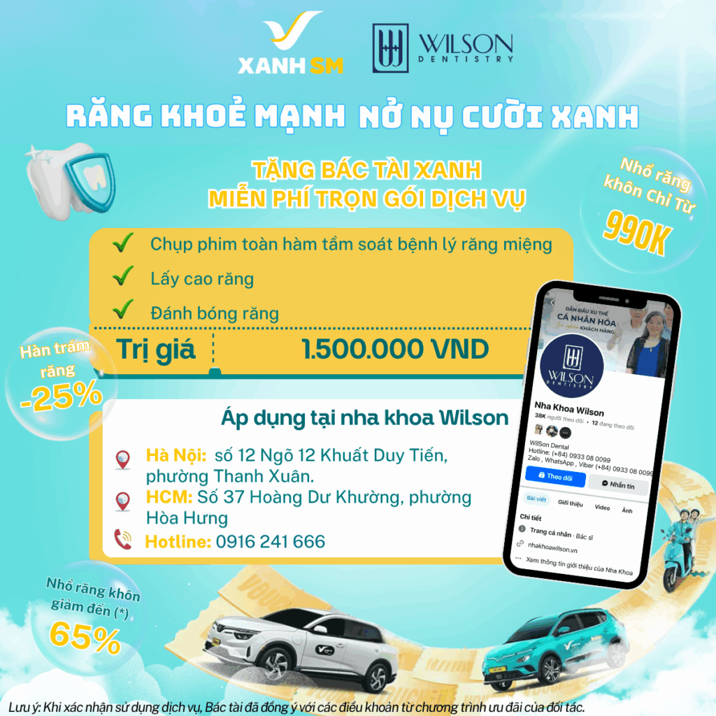 Ưu đãi độc quyền từ Nha khoa Wilson cho Bác tài Xanh SM