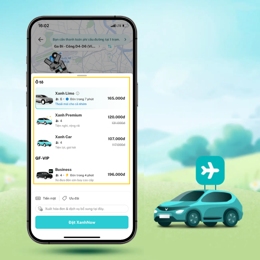 Cách sử dụng dịch vụ XanhNow tại sân bay