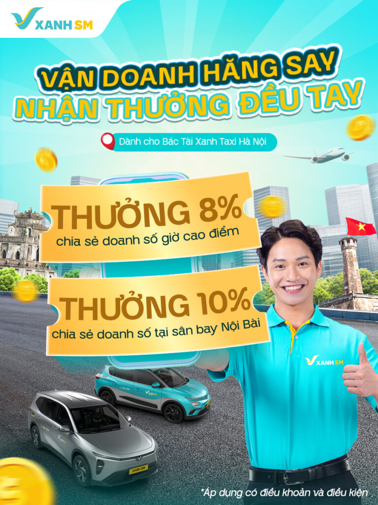 thưởng giờ cao điểm và sân bay Nội Bài cho Bác Tài Xanh Taxi