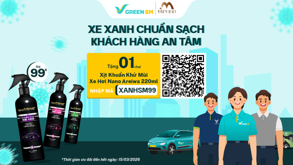 XANH HOT DEAL | Tặng Miễn Phí Chai Xịt Khử Khuẩn NANO AREIWA - Xe Xanh Chuẩn Sạch, Khách Hàng An Tâm