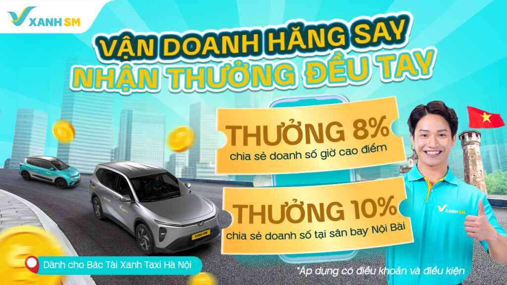 thưởng giờ cao điểm và sân bay Nội Bài cho Bác Tài Xanh Taxi