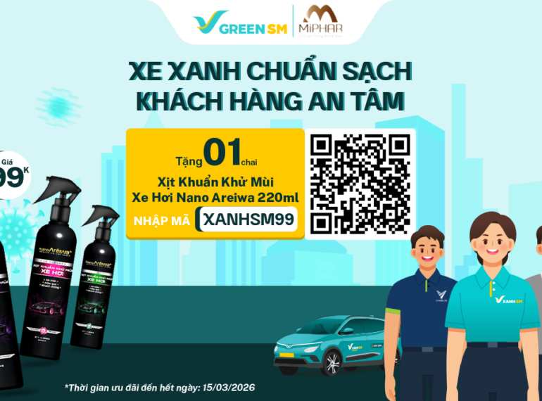 XANH HOT DEAL | Tặng Miễn Phí Chai Xịt Khử Khuẩn NANO AREIWA - Xe Xanh Chuẩn Sạch, Khách Hàng An Tâm
