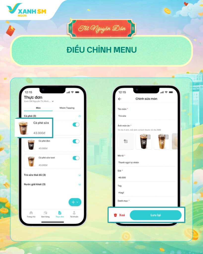 3. Điều chỉnh Menu dịp Tết