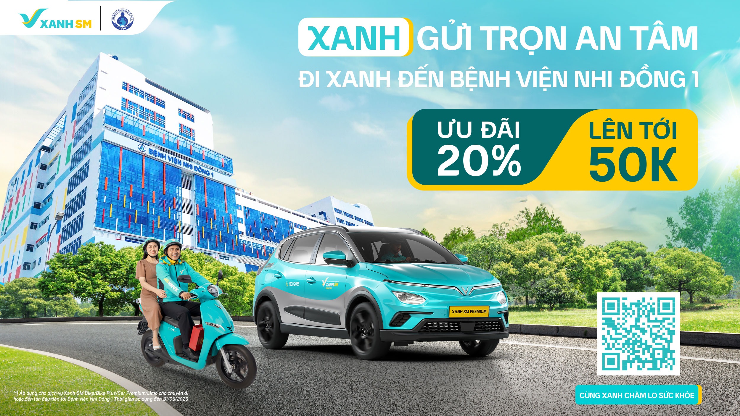 Xanh SM đồng hành cùng Bệnh viện Nhi Đồng 1 – Ưu đãi di chuyển đến 50.000đ