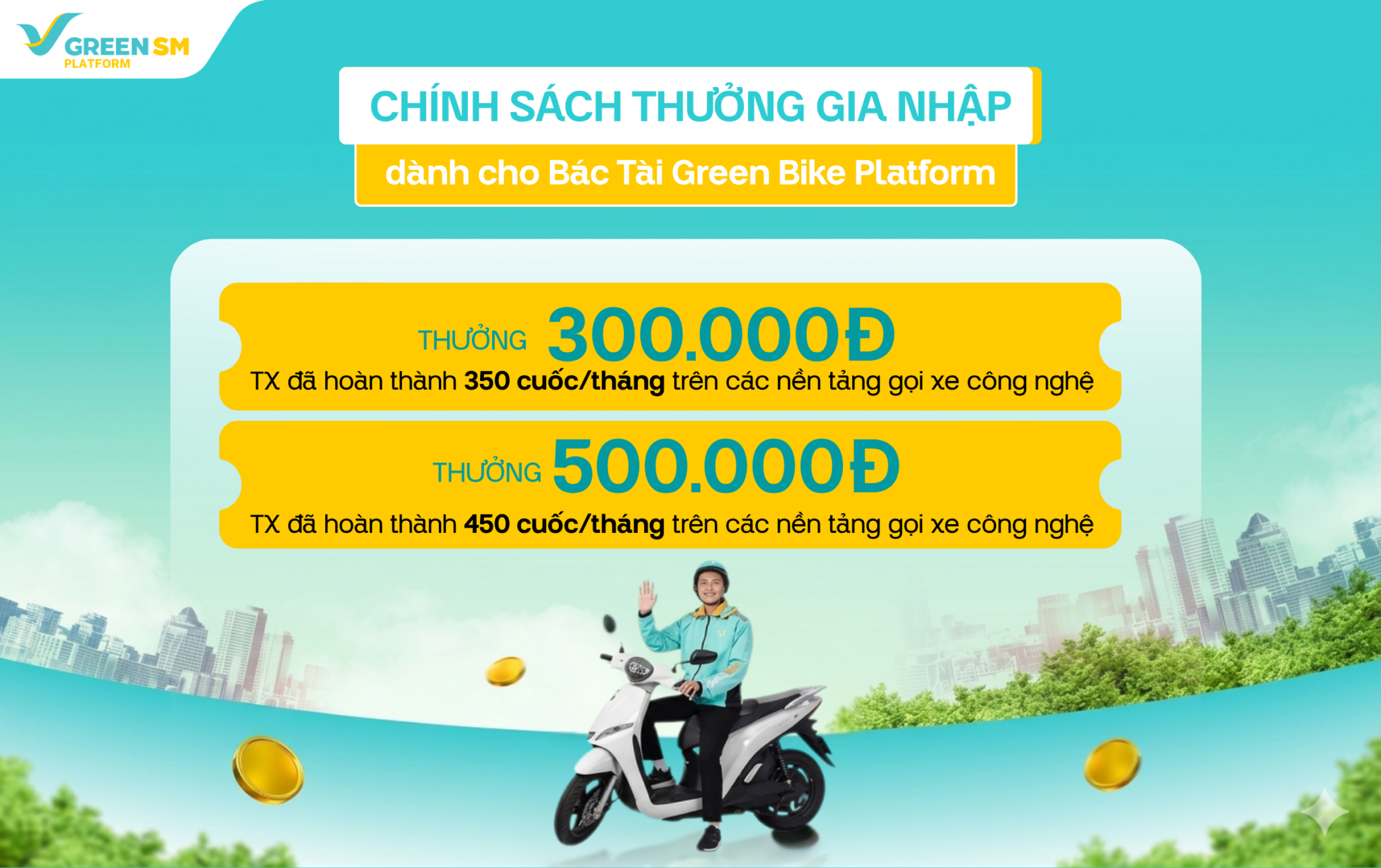 Thưởng tài xế mới Green Bike Platform