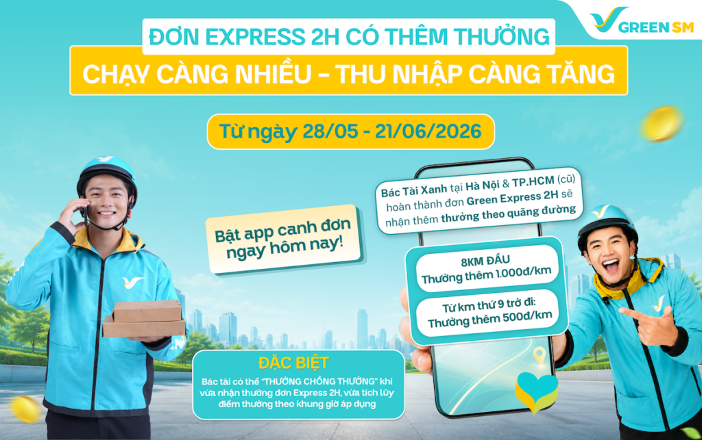 Thưởng Green Express - Thưởng Riêng Cho Đơn Express 2h