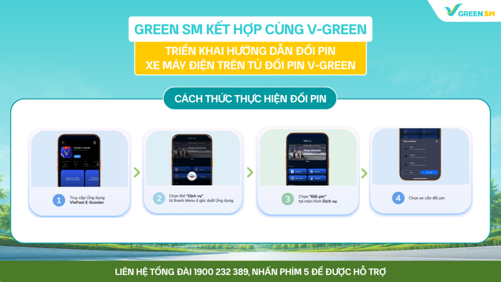 Green SM kết hợp cùng V-Green triển khai hướng dẫn đổi pin xe máy điện trên tủ đổi pin V-Green