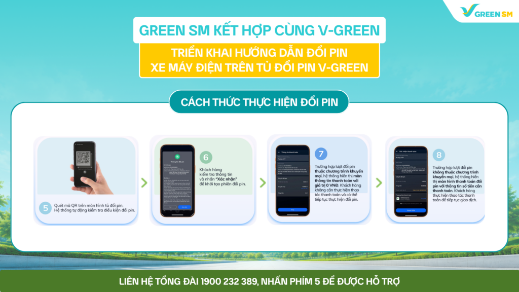 Green SM kết hợp cùng V-Green triển khai hướng dẫn đổi pin xe máy điện trên tủ đổi pin V-Green