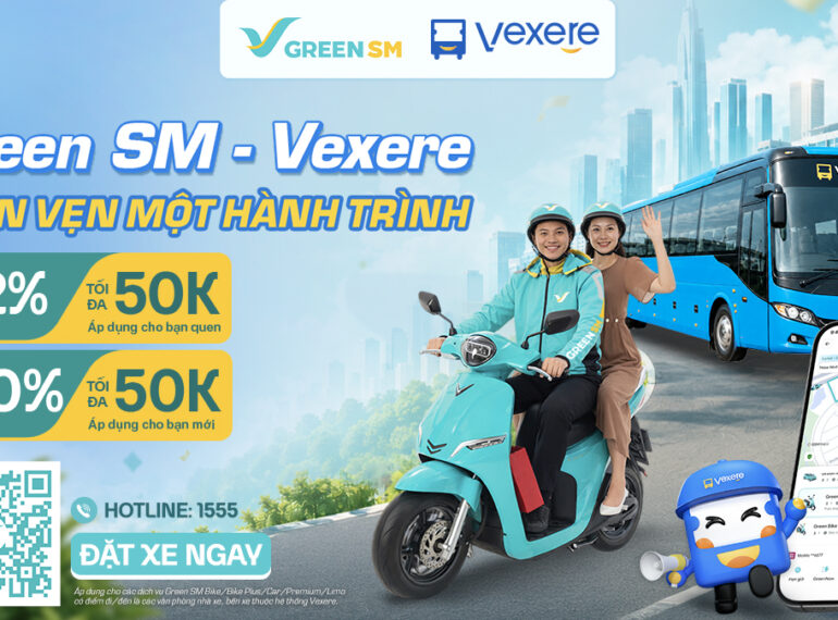 Green SM hợp tác cùng Vexere - Ưu đãi di chuyển đến bến xe lên đến 20%