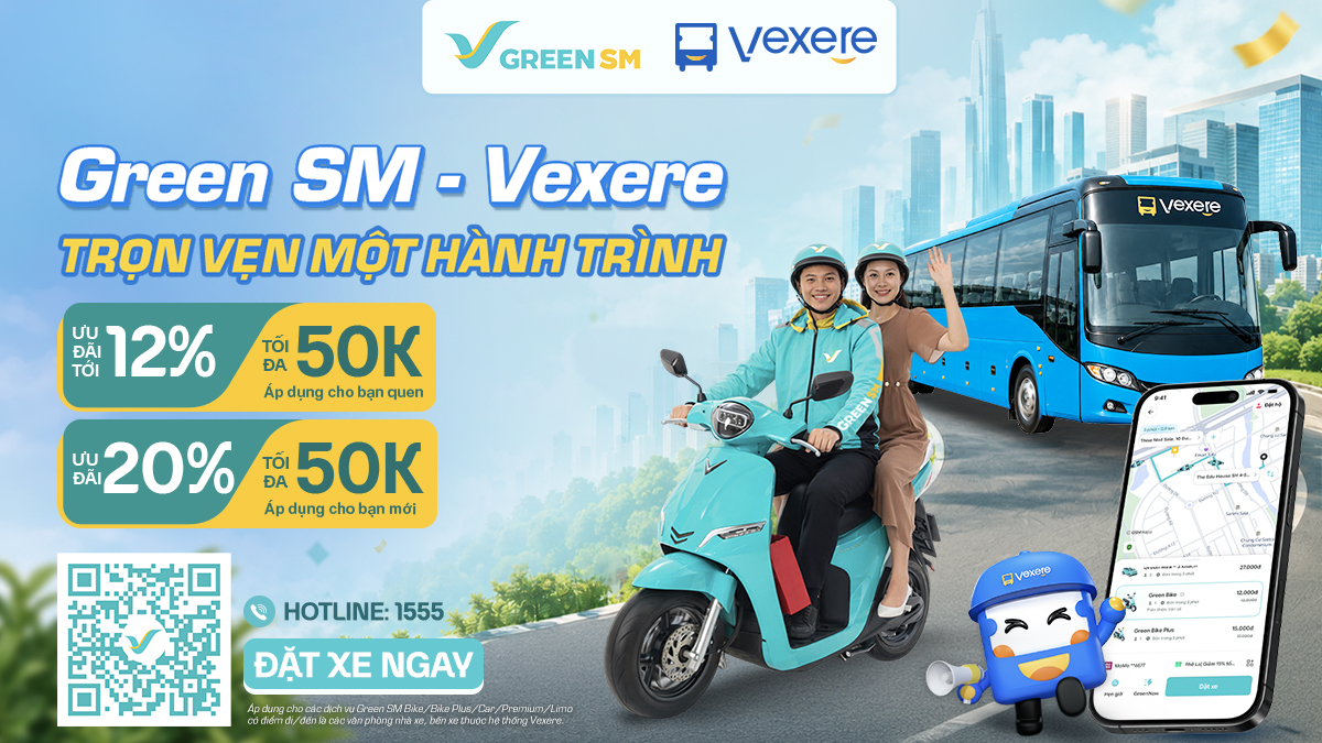Green SM hợp tác cùng Vexere - Ưu đãi di chuyển đến bến xe lên đến 20%