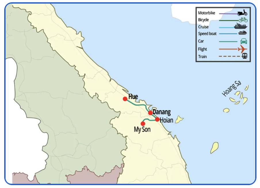 Map of Da Nang and Hoi An along central Vietnam's coast. 