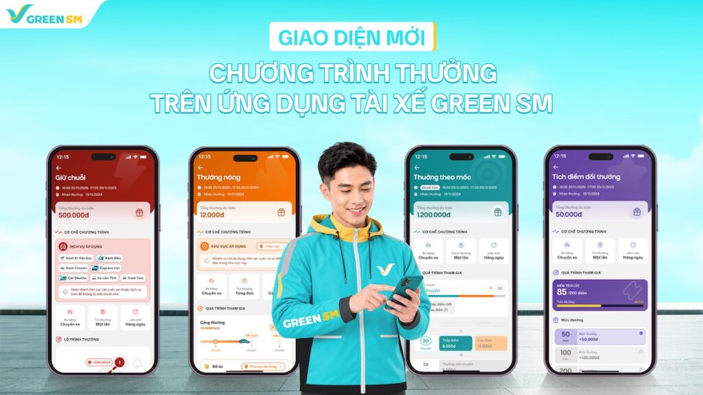 Khám phá giao diện mới của chương trình thưởng trên ứng dụng tài xế Green SM
