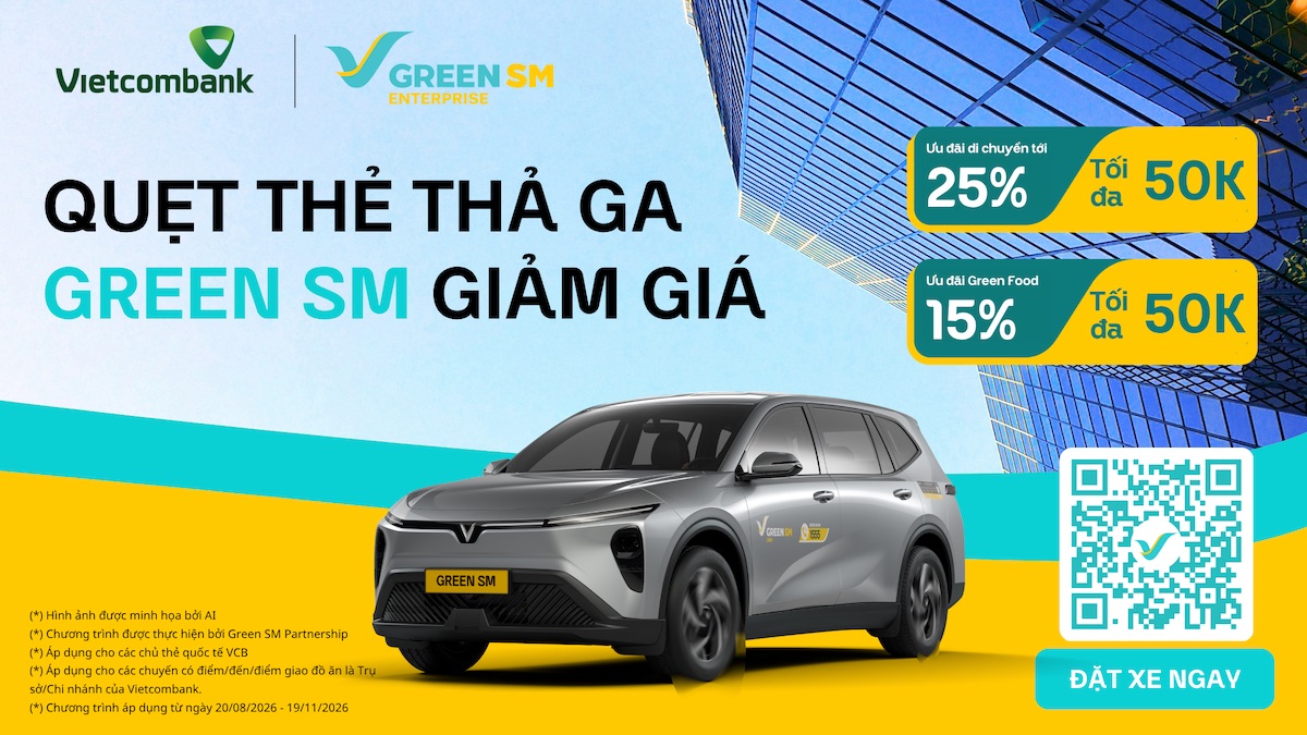 Green SM hợp tác cùng Vietcombank - Ưu đãi di chuyển lên đến 25%