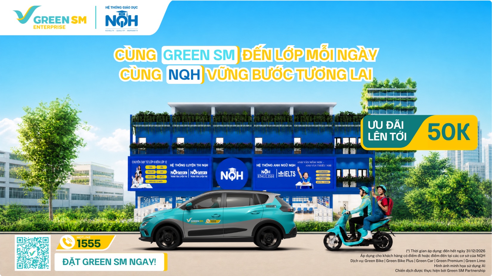 Green SM x Hệ thống Giáo dục NQH – Cùng Green SM đến lớp mỗi ngày, cùng NQH vững bước tương lai