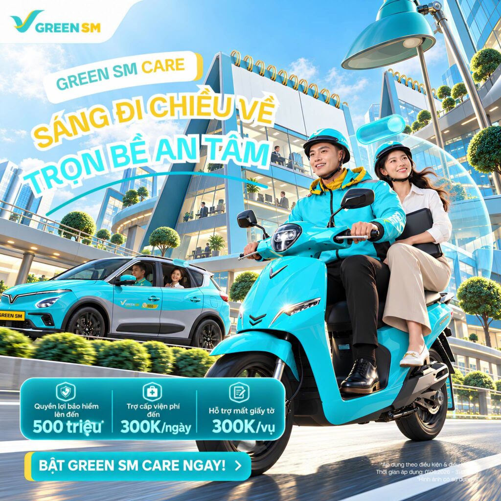 Tìm hiểu và sử dụng Green SM Care trên ứng dụng Green SM để bổ sung quyền lợi bảo hiểm cho chuyến đi của bạn! 